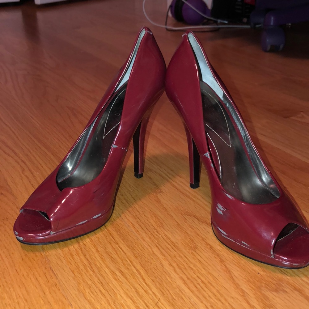 Red peep toe heels
